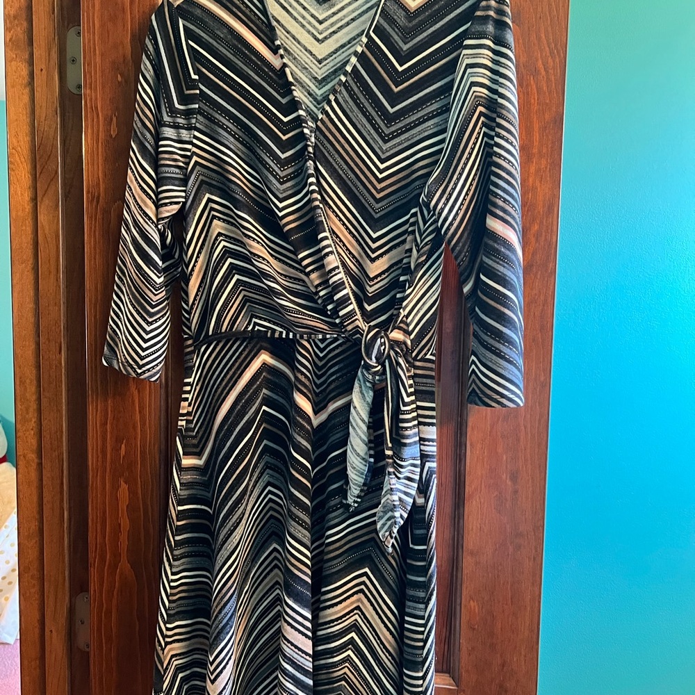 Striped Black and Cream Wrap Dress